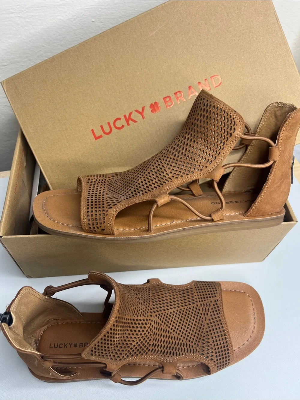 Lucky Brand Brown Perforated Gladiator Sandals LK – BARTEGA pinto gladiator